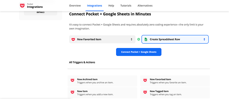 connect pocket to google sheets