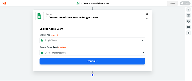 google sheets zapier create spreadsheet row
